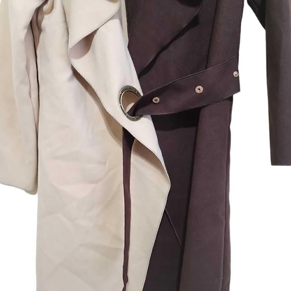 Shein Women's Brown and Tan Two Tone Belted Coat Sz Small - Picture 7 of 10